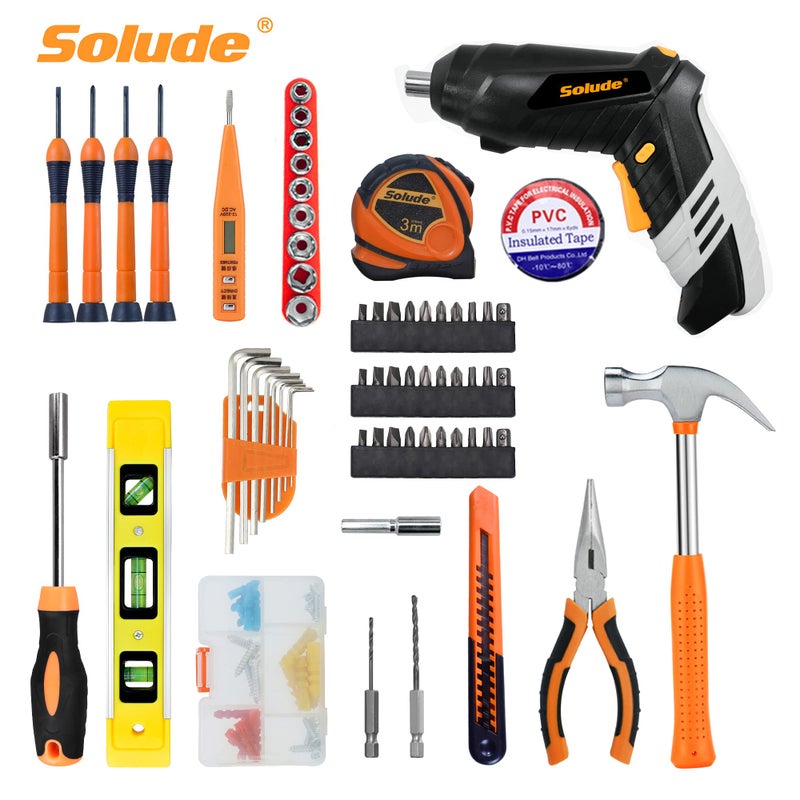 SOLUDE 130-Piece Home Tool Kit with 3.6V Cordless Rechargeable Screwdriver Basic Women's Tool Set for New Home Apartment Dorm & DIY Projects - Image 3